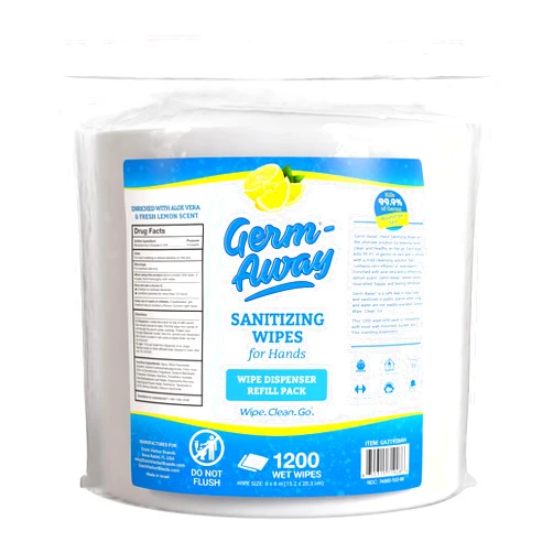 Germ-Away Hand Wipes, 1200 CT Refill Roll for Dispensers, Lemon Scent, Sanitizing Wipes with Moisturizing Aloe Vera, 1200 Count (Pack of 1)