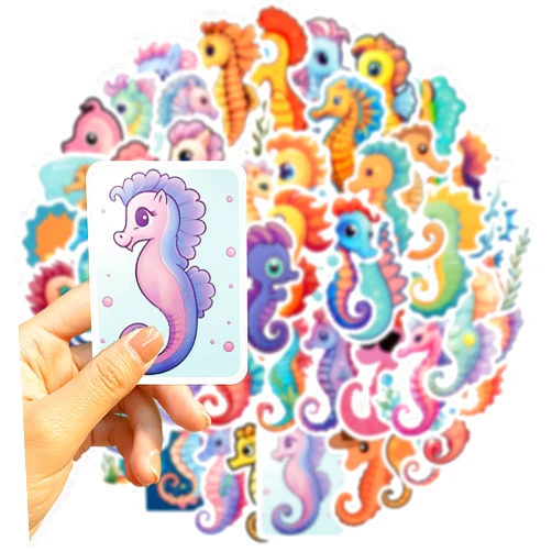 MAQIYI 50 Pcs Seahorse Stickers Cartoon Watercolor Seahorse Stickers for Kids Journals,Lovely Aesthetic Vinyl Decals for Teens Laptops Water Bottle Suitcase Skateboard Phone Pad (Seahorse)
