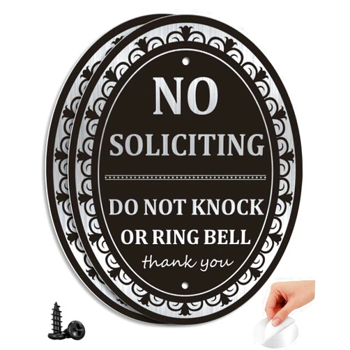 I-CowFun (2 Pack) Metal Self-adhesive No Soliciting Sign for Front Door - 6