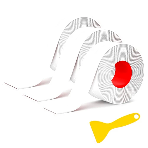 Mokani Caulk Tape Waterproof Self Adhesive, 3 Rolls White Caulking Sealant Strip for Kitchen, Countertop, Bathroom, Bathtub, Toilet Base, Floor Wall Edge Protector with Sealing Tool (1.5