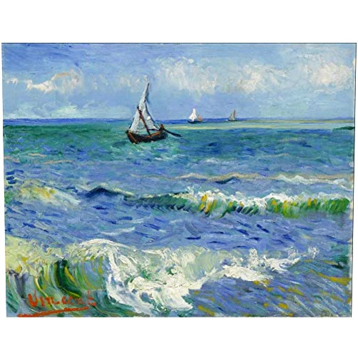 UpperPin The Sea at Les Saintes-Maries-de-la-Mer by Vincent Van Gogh, Giclee Print Painting on Canvas for Wall Decoration (Print Only), Size 18