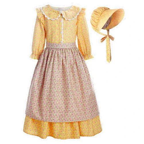 ReliBeauty Pioneer Girl Costume Colonial Prairie Dress Yellow