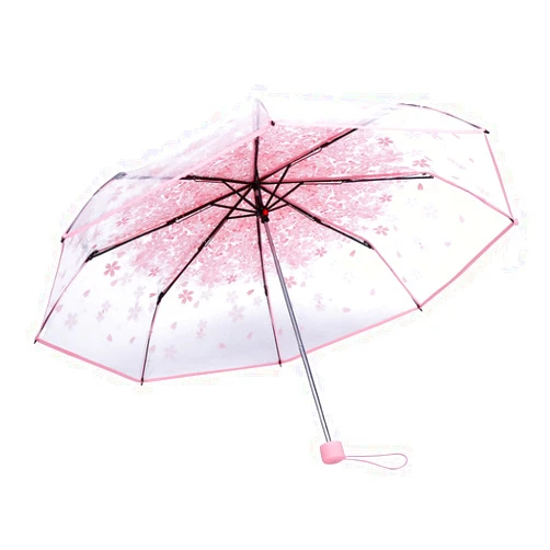 Weohoviy Transparent Folding Umbrella ballerina umbrella girl pink toddler umbrella, Fashionable Princess Umbrella Cherry Blossom Four Colors for Girls Boys Students(Pink)