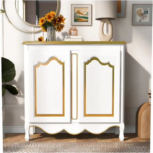 HAOHAOLIFE Mid Century Style Console Table with 2 Doors, 45.3 Inch Rectangular Entryway Table with Adjustment Inner Shelves, Easy Assemble Sofa Table for Hallway,Office, Bar (White)