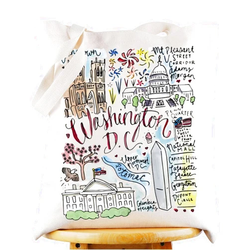 G2TUP DC Travel Tote Bag - Washington Landmarks Souvenir Gift Shoulder Bag