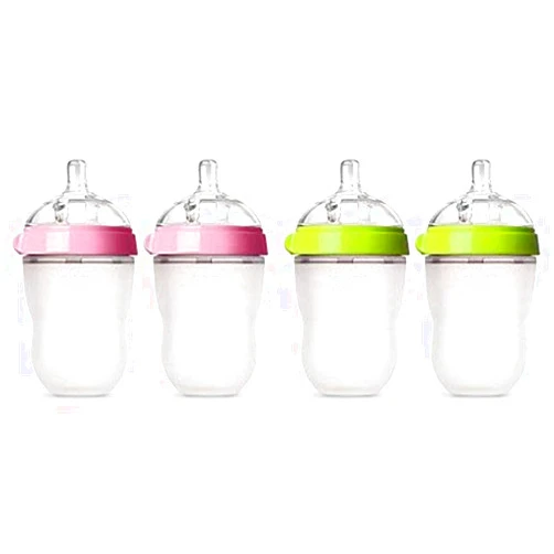 Comotomo Baby Bottle, Pink, 8 Ounce, 2 Count and Baby Bottle, Green, 8 Ounce, 2 Count