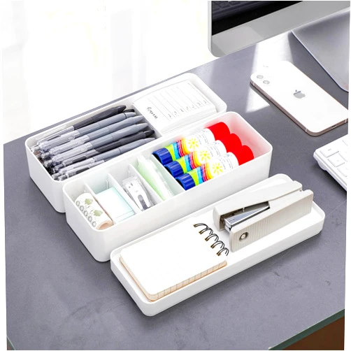 Tahaje 2 Pack Cord Organizer Box with Lid and Wire Ties, Adjustable Battery Storage Case for Desk Drawer, Stationery, USB, Phone Charger, Electronics Accessories, Data Cables, Pencil Case (White)