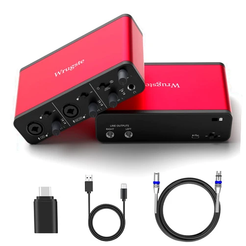Wrugste USB Audio Interface +48V Phantom Power 24Bit/192kHz for Recording Podcasting and Streaming Ultra-low Latency Plug and Play Noise-Free XLR Audio Interafce for PC