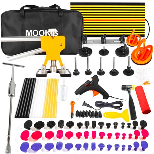 Mookis Paintless Dent Repair Kit 92PCS Dent Puller Kit with Golden Dent Lifter, Slider Hammer, Bridge Puller and Suction Cup for All Kinds of Car Body Dent Remover
