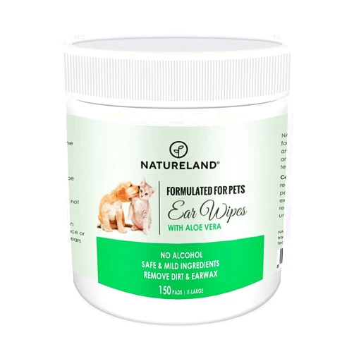 Natureland [150 pcs Extra-Large] Natureland Dog Ear Wipes - Extra Large Pads [170%] - Otic Cleaning Wipes for Infections and Controlling Ear Infections and Ear Odor in Pets