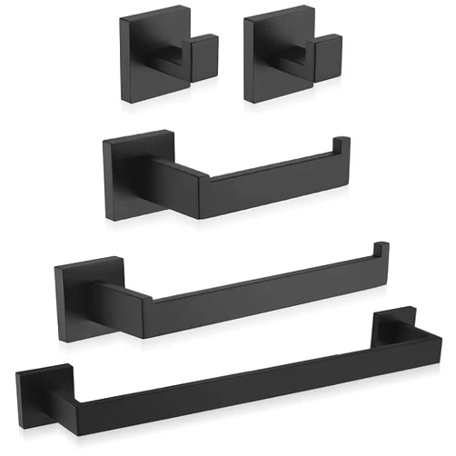 Taucent Bathroom Hardware Accessories Set Matte Black,5-Piece Black Towel Bar Set 16