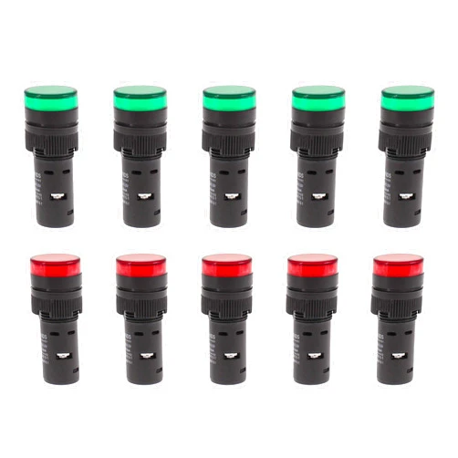 SHOPCORP 10 pcs Energy Saving LED Indicator Light Voltage 24V Current 20mA Mounting Hole Size 16mm (5/8 Inch) 5 Green, 5 Red (24V)