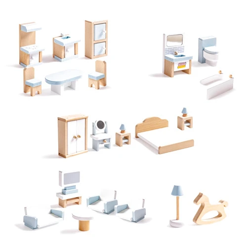 ROBOTIME Dollhouse Furniture, Wooden Doll House Furniture Set, 23 PCS Doll House Accessories and Furniture, Dollhouse Furniture Gift for Boys and Girls