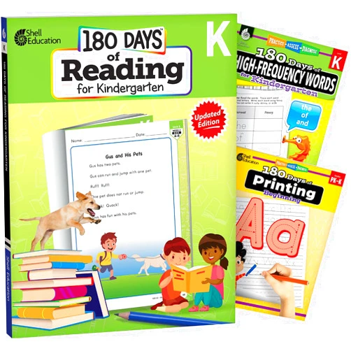 Multiple Authors,Jesse Hathaway,Shell Education,Chandra Prough Shell Education 180 Days Reading, High-Frequency Words, & Printing Grade K: 3-Book Set (180 Days of Practice)