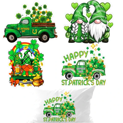 Doneace St Patrick's Day Iron on Transfer Shamrock Patches Iron Vinyl HTV Irish Holiday Four Leaf Clover Heat Transfer Patches Decals Appliques for T-Shirts Green Iron on Decals Gnome Hat Bag Stickers 4PCS