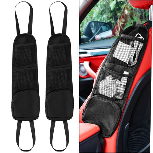 HAKACC 2PCS Car Storage, Car Seat Back Organizers, Front Seat Hanging Bags Black Seat Side Organizer with Mesh Net Pockets for Suv Accessories Interior