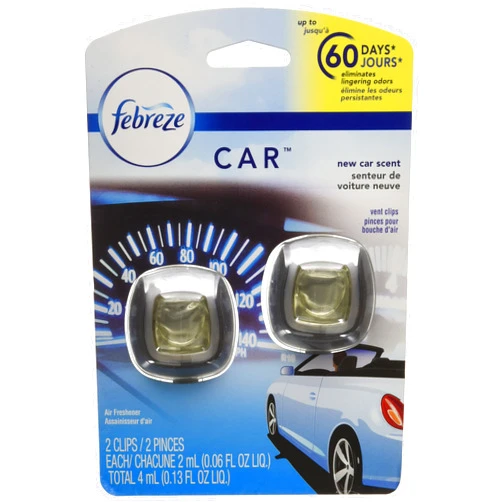 Febreze Car Air Fresheners, New Car Scent, Odor Eliminator for Strong Odors Car Vent Clips (2 Count)
