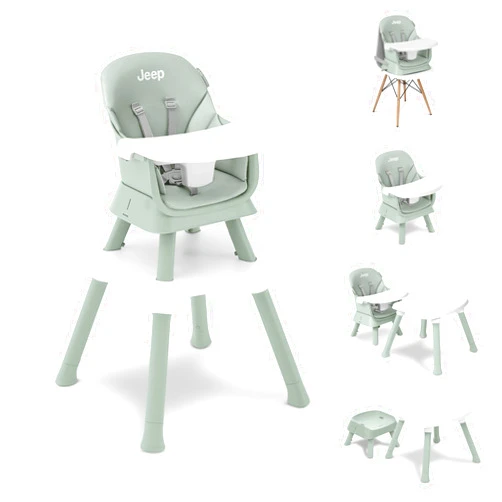Delta Children Jeep Milestone 6-in-1 High Chair by Delta Children - High Chair Converts to Stool, Booster Seat, Toddler Chair, Activity Table and Desk and Chair, Sage Green