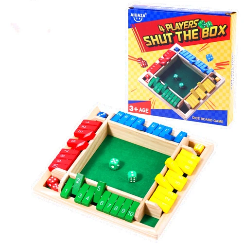 AIUAZA Dice Game Shut The Box Wooden Board Game,4 Sided Family Math Game for 2-4 Players,Educational Learning Interactive, Classics Tabletop Version Games for Classroom, Party, or Pub