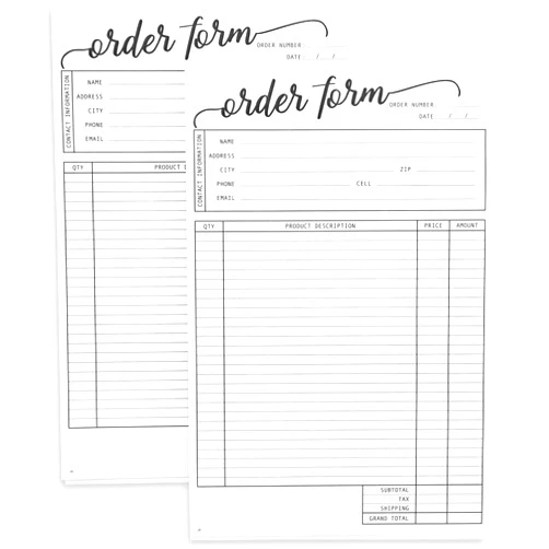 Juvale Set of 2 Work Order Forms with Carbon Copy, Invoice Book for Small Business Supplies, Black Scripted Design, 50 Receipts Per Pad for 50 Orders (5.5 x 8.5 Inches)