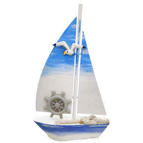 FOMIYES Nautical Wooden Sailing Boat Figurine Decorations Rustic Vintage Seagull Steering Wheel Sailboat Ornaments for Beach Party Home Table Decoration Style A