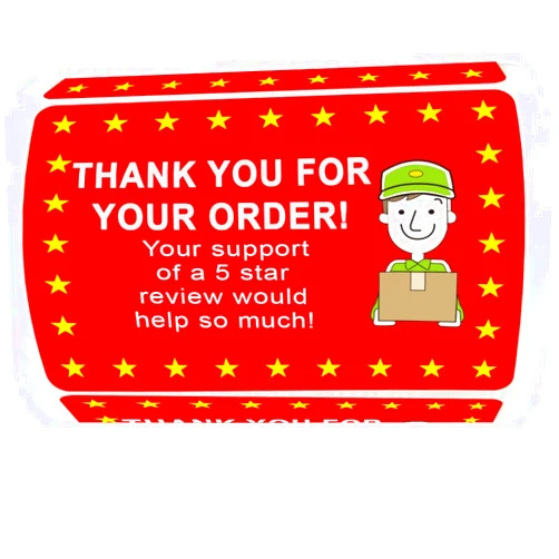 Wootile 5 Star Review Delivery Labels Food Delivery Thank You Sticker 2x3 Inch Thank You for Your Order Sticker Food Delivery Tamper Evident Sealed for Freshness Freshness 250Pcs Food Delivery Stickers