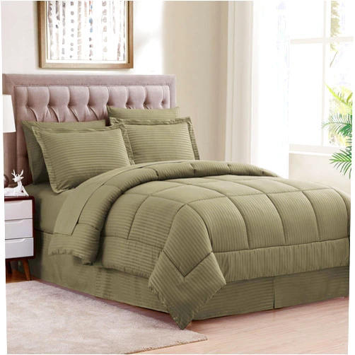 Sweet Home Collection 8 Piece Bed In A Bag with Dobby Stripe Comforter, Sheet Set, Bed Skirt, and Sham Set - King - Sage