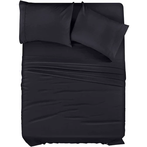 Generic Bedding King Fitted Sheet Set, 4 Piece Bedding Set, Brushed Microfiber, Shrinkage and Fade Resistant (Black, King)