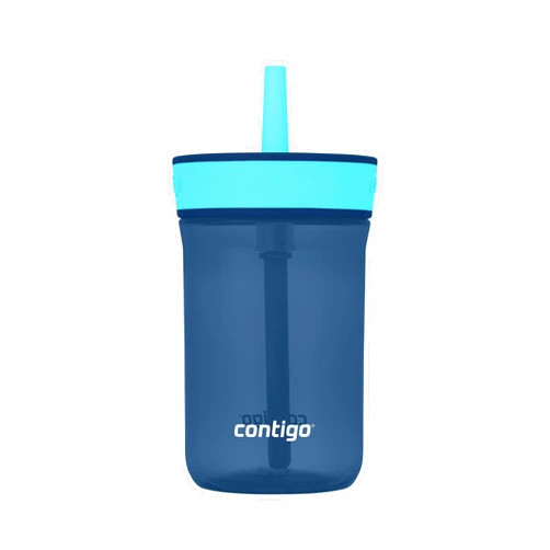 Contigo Kids’ Leighton Straw Tumbler with Spill-Proof Leak-Proof Lid, 14oz, Blueberry/Blue Raspberry