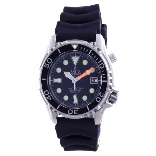 RATIO FreeDiver Helium Safe Dive Watch Stainless Steel Automatic Diver Watch 1000M Water Resistant Diving Watch for Men