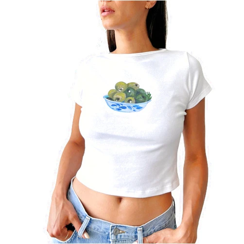 Chloefairy Women's Y2K Baby Tees Short Sleeve E-Girls Graphic Print Slim Fit Summer Crop Top for Teen Girls