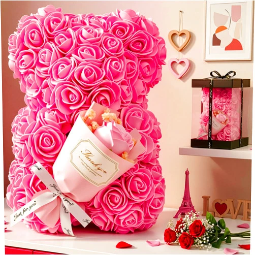 Otlonpe Mothers Day Rose Bear Gifts for Mom - Women Gifts for Mother's Day Christmas Valentines Anniversary Birthday - Cute Roses Flowers Bear Gift for Girlfriend Wife Daughter Mom, 9-inch (Pink)