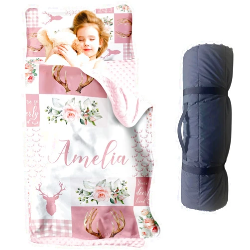 YISMEET Personalized Toddler Nap Mat with Name, Custom Kids Nap Mat for Girls, Daycare Sleeping Mats with Soft Blanket and Removable Pillow, Perfect for Preschool, Travel, Kindergarten