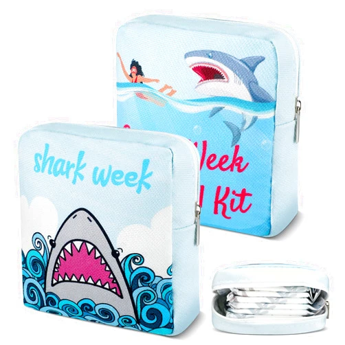 HunnmingRe 2 Pcs Shark Week Period Bag Feminine Tampon Storage Pouch Shark Week Sanitary Napkin Bag with Daisy Pendant Shark Gifts for Women