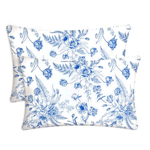 Kerton Stork Blue Floral 12X20 Pillow Cover Set of 2, Vintage Lumbar Throw Pillow Decorative Spring Rectangle Throw Pillow Covers, Accent Couch Sofa Pillows for Living Room