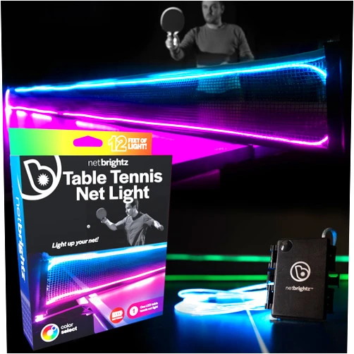 Brightz NetBrightz LED Ping Pong Net Light - Add a Whole New Spin to The Game! 12.5-Foot Light String for Ping Pong Nets - Color Changing or Solid Color Modes (Net Not Included)