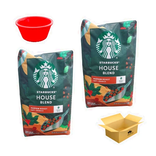 KING BUY BOX Starbucks Whole Bean Coffee, Medium Roast Coffee, House Blend, 100% Arabica, 1 bag (40 oz). 2PACK Bundle with KING BUY BOX 1 PCS cup