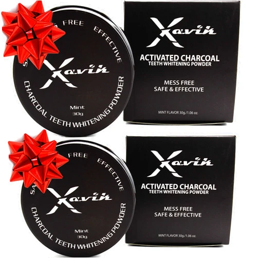 Xavik (2 PACK) Xavik Activated Charcoal Teeth Whitening Powder - Ultrafine active carbon from Organic Coconut Shell & Natural Teeth Whitener with Fresh Mint Flavor. Toothpaste Feel - Mess Free Non Abrasive