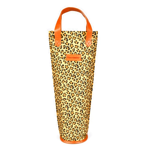 Tirrinia Single Wine Gift Tote Bag, Insulated Padded Thermal Wine Bottle Carrying Cooler Carrier for Travel, Picnic, Great Gift for Wine Lover, Cheetah