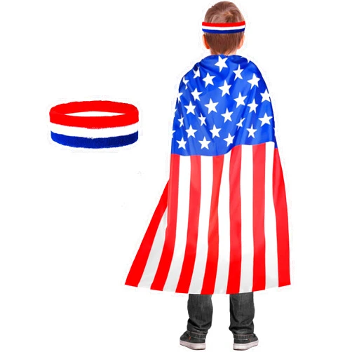 Wgudzpj American Flag Costume Cape USA Patriotic Flag Cloak and headband for Kids Boys Girls