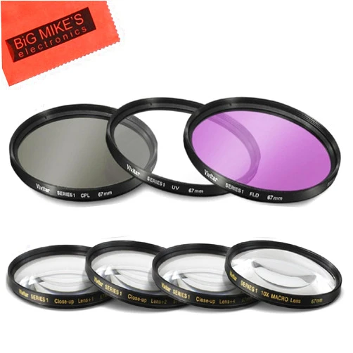 Big Mike's 67mm 7PC Filter Set for Canon Rebel T6i, T6s, T7i, EOS 80D, EOS 77D Cameras with Canon EF-S 18-135mm is STM Lens - Includes 3 PC Filter Kit (UV-CPL-FLD) and 4PC Close Up Filter Set (+1+2+4+10)