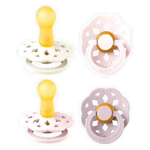 BIBS Boheme Soother 4-Pack | BPA Free Dummy Pacifier | Round Nipple | Natural Rubber Latex | Made in Denmark | Size 6-18 Months | Blossom Mix