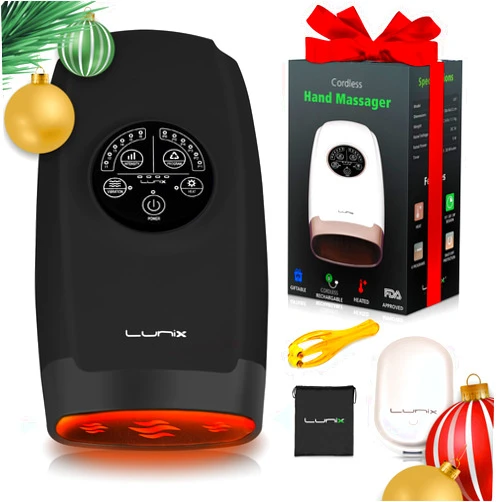 Lunix LX3 Cordless Electric Hand Massager with Compression, 6 Levels Pressure Point Therapy Massager for Arthritis, Pain Relief, Carpal Tunnel and Finger Numbness, Shiatsu Massage Machine with Heat