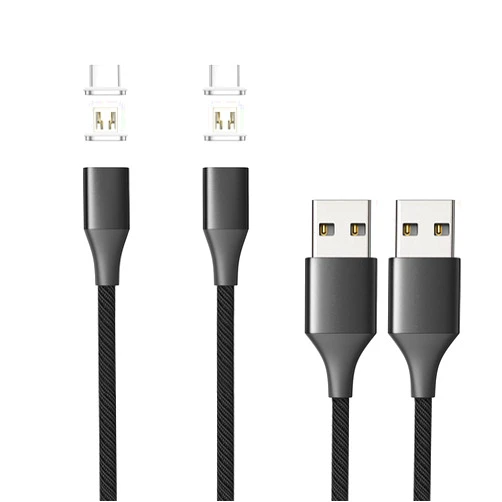 N. NETDOT Magnetic Charging Cable, Gen10 Nylon Braided 2-in-1Magnetic Phone Charger Compatible with USB-C and Micro-USB Devices (3.3ft/2 Pack Black)