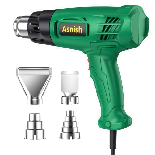 Asnish Heat Gun, Asnish Hot Air Gun Kit Dual Temperature Settings 572℉~932℉ Heavy Duty Hot Air Gun for Crafts, Shrink, Tubing, Wrapping, Paint Removing, Epoxy Resin (Green)
