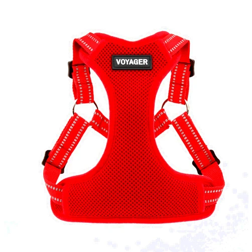 Best Pet Supplies Voyager Mesh Dog Breathable Harness Reflective Stitching, All Weather Adjustable for Walking Training, or Running - Heavy Duty & Durable, Harness (Red), L