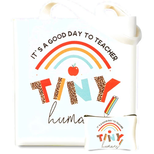 DDOFAH 2 Pcs Teacher Appreciation Gifts for Women Teacher Canvas Tote Bags for Women Thank you Teacher Gifts for Teacher Day
