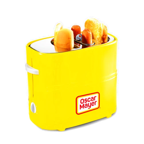 Nostalgia Oscar Mayer 2 Slot Hot Dog and Bun Toaster with Mini Tongs, Hot Dog Toaster Works with Chicken, Turkey, Veggie Links, Sausages and Brats, Yellow