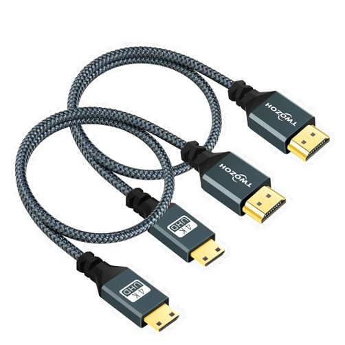 Twozoh Mini HDMI to HDMI Cable 6.6FT 2 Pack, Nylon Braided HDMI to Mini HDMI Support 3D/4K@60Hz 18Gbps/2160P/1080P for Nikon/Canon DSLR, Camcorder, Laptop, Tablet and Graphics/Video Card