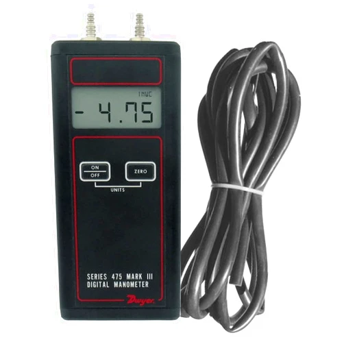 Dwyer 475-4-FM Digital Manometer + Tubing. Fast, Accurate Positive, Negative, Differential Pressure Readings. Range 0-10.00 PSI. Intrinsically Safe. Air or Natural Gas. Large LCD. Made in USA.